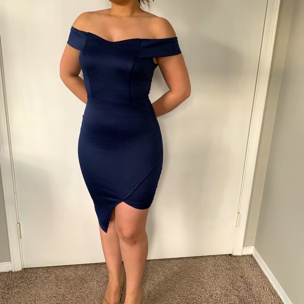 Charlotte Russe Asymmetrical Strapless Blue Dress